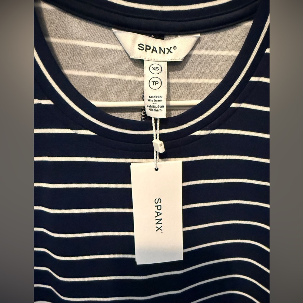 Spanx Air Essentials Maxi Tank Dress Navy White Stripe NWT - Picture 3 of 4